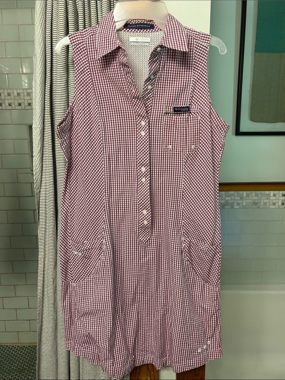 Columbia Purple and White Gingham Sleeveless Shirt Dress
